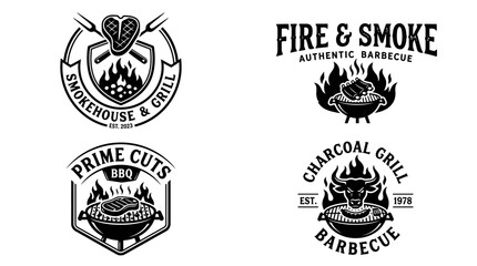 Fototapeta premium Black and white barbecue grill logos.
