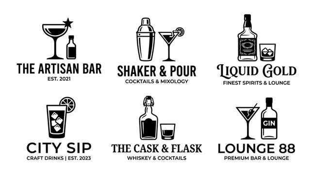 Cocktail and bar icons and labels.