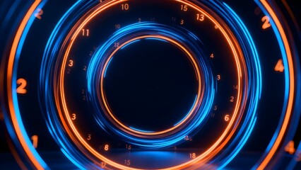Fototapeta premium Neon spiral tunnel with numbers
