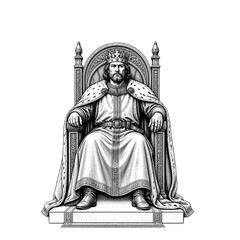Fototapeta premium medieval king seated on an ornate throne in a detailed monochrome illustration of royal authority and noble power