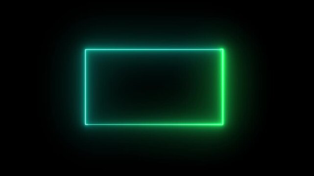 Neon green glowing rectangular frame border animation on black background, rectangle