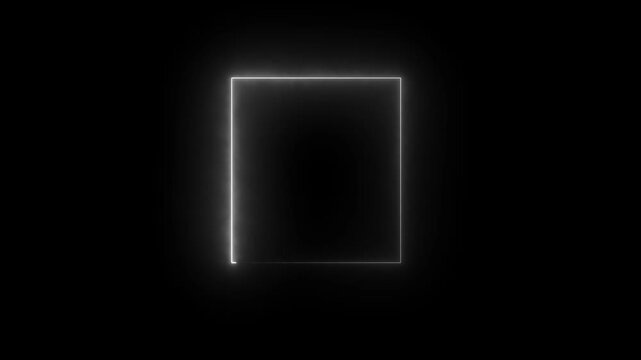 Glowing white neon square frame loading animation on black background, light