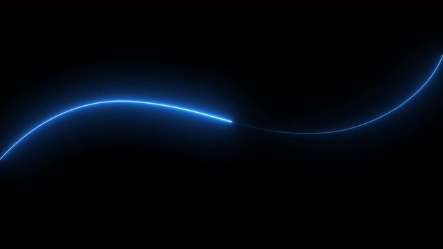 Glowing blue neon wave line abstract background, smooth flowing light energy motion