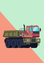 Stylized Mining Dump Truck Illustration, Heavy Industrial Haul Vehicle Vector on Minimalist Pastel Background © Lukas