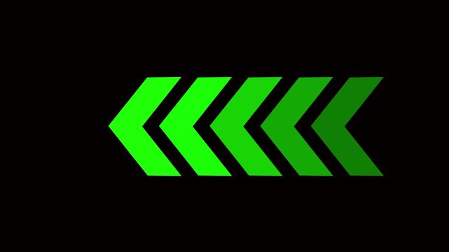 Green neon arrow loading animation, directional pointer loop, digital interface ui