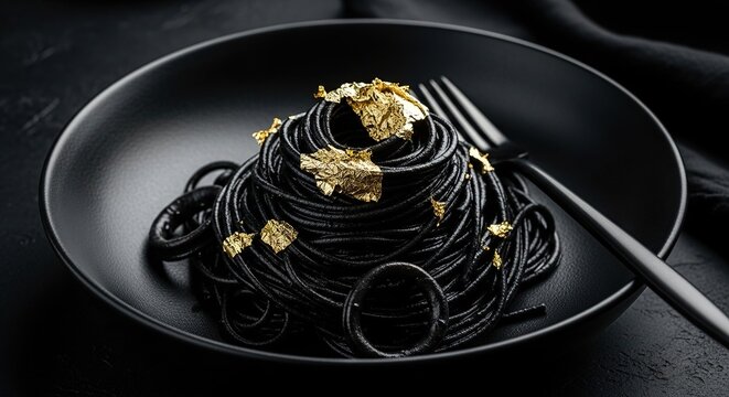 Black Squid Ink Pasta Dish with Egg.