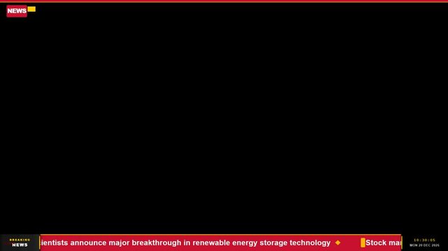 Breaking News Television Broadcast Lower Third Banner with Scrolling Headlines and Live Ticker