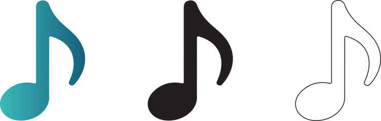 Music Note Icon Set with 3 Icon Concepts Gradient, Solid and Line Art Styles for Audio and Sound Symbols, Transparent PNG © maryam
