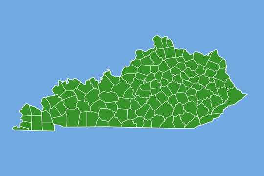 Kentucky State Map with Detailed County Borders and Outlines, Simple Flat Vector Illustration of the Bluegrass State Geography for Educational, Geographic, and Statistical Data Visualization