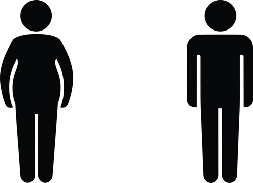 Silhouette illustration of two human figures side by side, highlighting contrast between rounder body shape and slimmer straight body posture