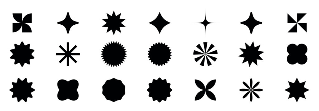 Sparkles and starbursts symbol icons. Star shapes and sparkle collection. Vector illustration.