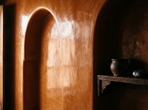 Macro Detail of Smooth Polished Moroccan Tadelakt Plaster Surface