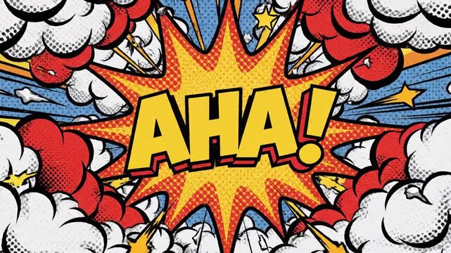 Comic Book Explosion AHA Sound Effect with Clouds and Stars.
