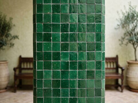 Close-up Detail of Hand-Cut Moroccan Zellige Wall Tiles
