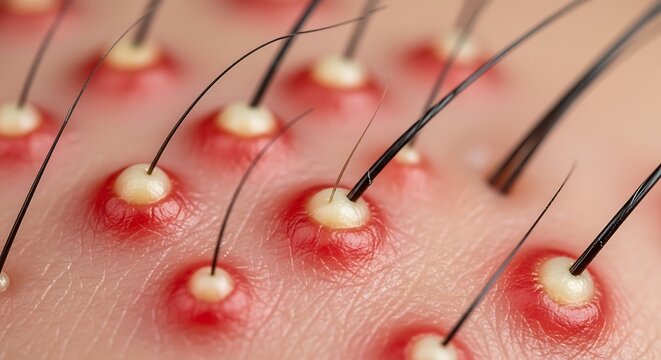 Close-up of Folliculitis Pustules on Human Skin