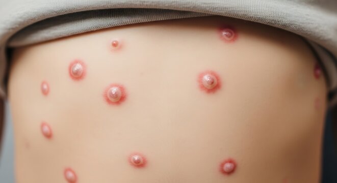 Close-up of Chickenpox Lesions Developing on Human Skin