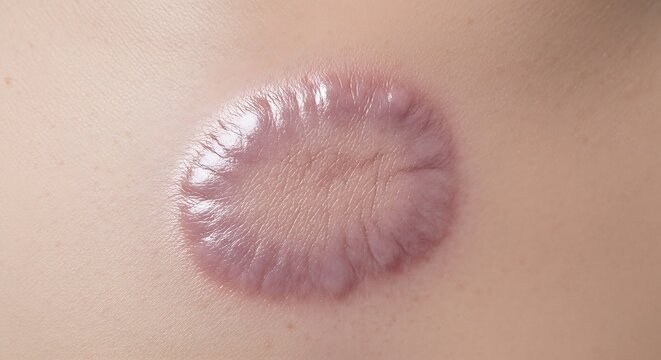 Keloid scar on human skin surface, close-up detail