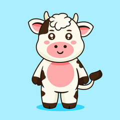 Obraz premium Cute Cartoon Calf Vector Illustration Cow Kawaii Animal