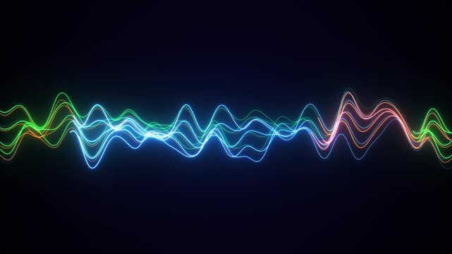 looping animation. Abstract colorful glowing neon wavy lines and bright lights. Abstract digital data wave. VJ loop. Big data light speed flow. Cyberspace of trail waves. Modern tech transmission