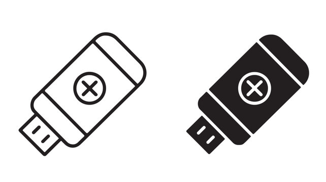 USB Flash Drive Error Icon Set with Rejection Symbols Data Denied and Storage Failure Concept