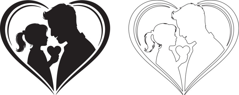 Silhouette illustration of a father and daughter sharing a loving bond inside a large heart shape