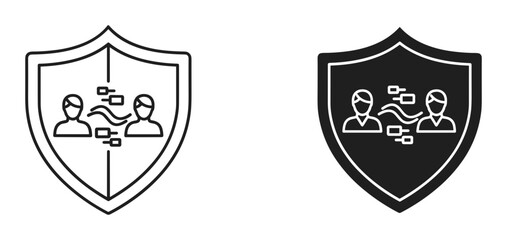 Fototapeta premium Data privacy shield icon set with people and encrypted connection, white background, vector Illustration