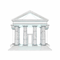 Classical Greek Temple Facade with Columns and Pediment. © Maonah