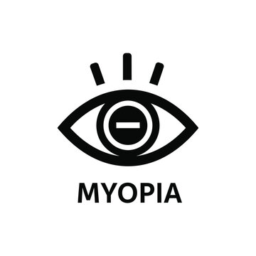 myopia icon with stylized eye and text black silhouette on a white background high quality professional detailed modern elegant stylish