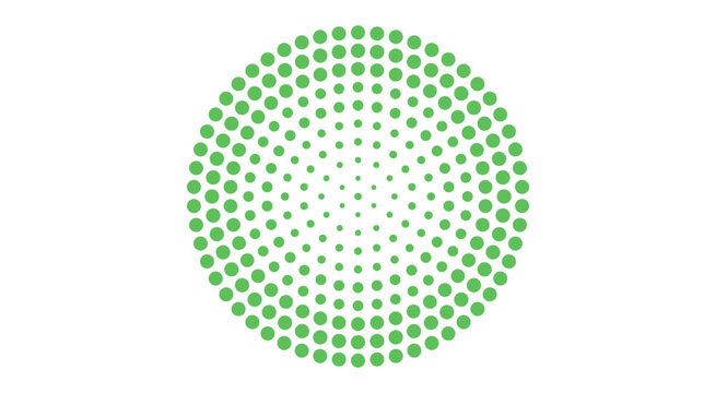Green halftone circle pattern with radial gradient on white background