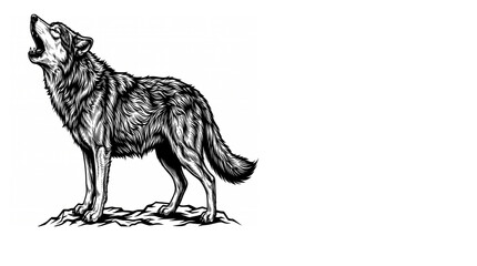 Fototapeta premium Intricate black and white illustration of a powerful wolf howling, a detailed depiction of the wild spirit
