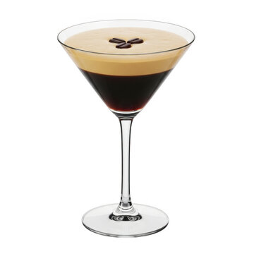 Espresso martini cocktail with three coffee beans isolated on a transparent background