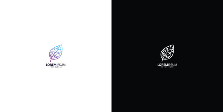 Modern Abstract Geometric Leaf Logo Design with Vibrant Colorful Line Art Pattern for Eco-Friendly, Organic, or Wellness Brands