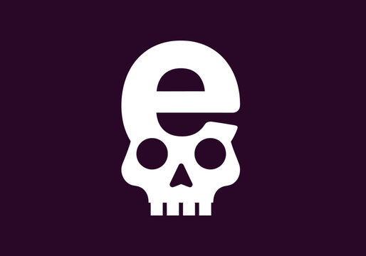 Flat vector icon combining skull and lowercase letter e