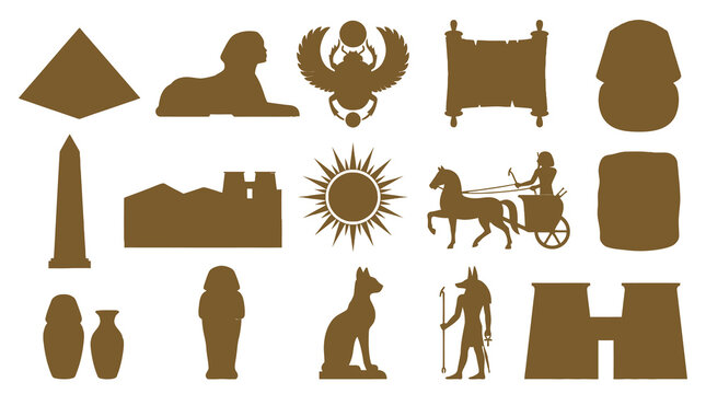 Flat Design Ancient Egypt Icons Set: Historical Egyptian Culture, Symbols, and Landmarks Vector Collection
