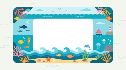 Underwater scene border with cartoon sea creatures. © Abhinaya Project