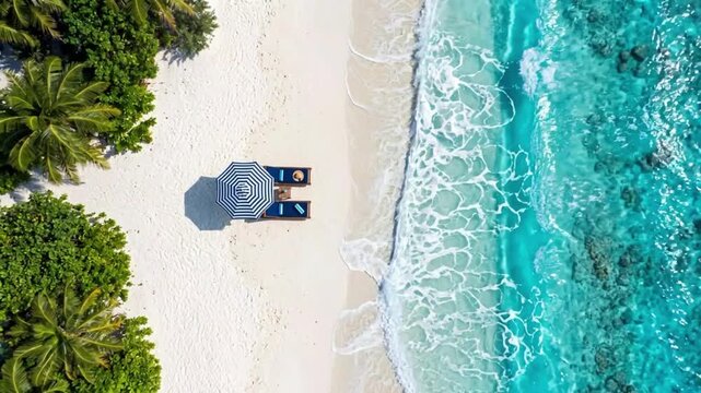 Aerial View of Tropical Beach with Parasol 4K Video