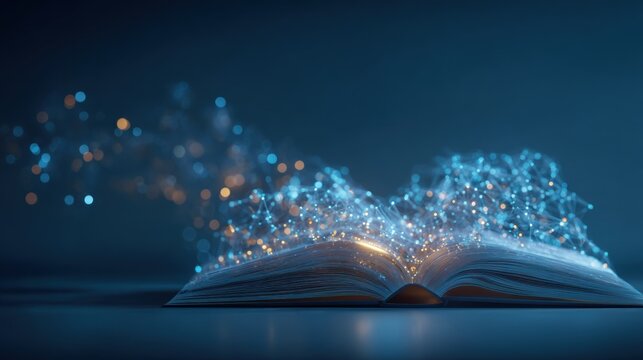 Open book with digital light effects