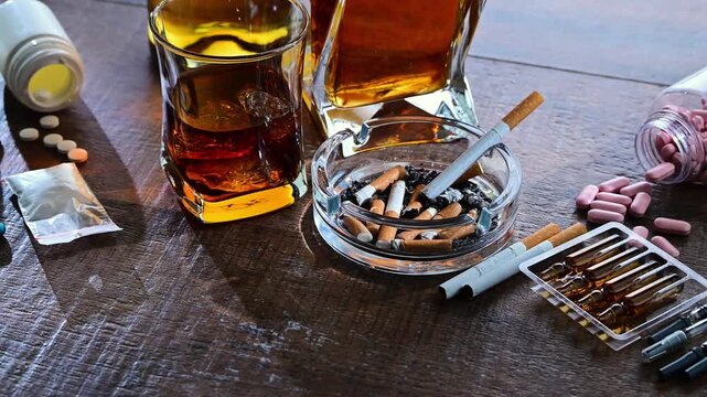 Addictive substances, including alcohol, cigarettes and drugs.