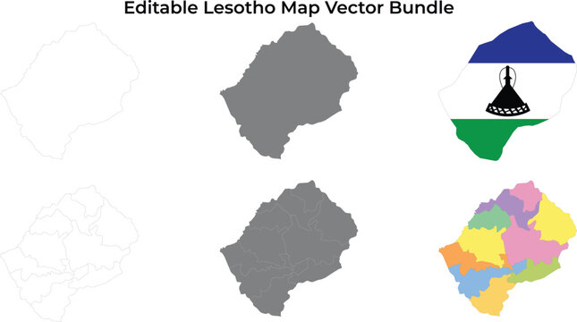 Lesotho map bundle with flag and districts outline