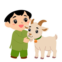 Fototapeta premium Cute kid with animal qurban