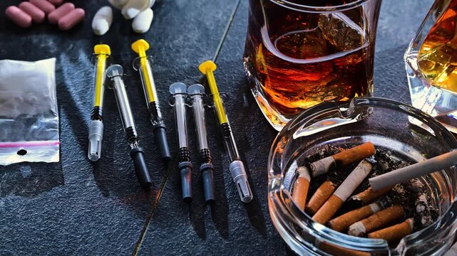Addictive substances, including alcohol, cigarettes and drugs.