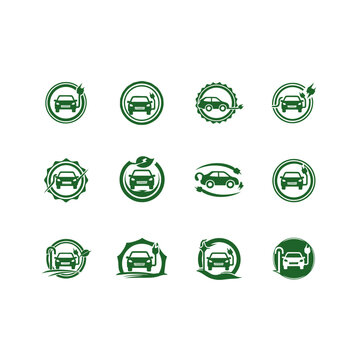 Sustainable Transportation Electric Car Icon Vector Collection