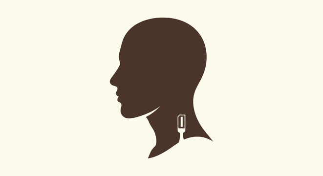 Minimalist silhouette of human head with SIM card icon representing biohacking and AI integration