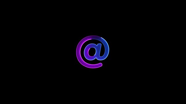 Neon glowing At the sign icon video animation. Neon email mark animation. At Symbol for Email Communication video. Neon email at the icon video animation
