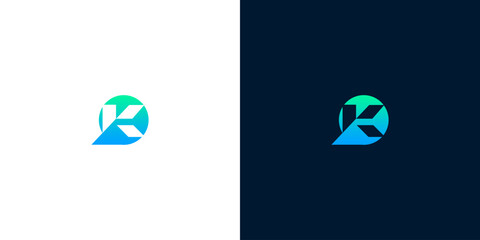 Abstract letter K icon design with a gradient color scheme, merging initial typography with a chat bubble concept to represent connectivity and digital communication solutions © Eunois