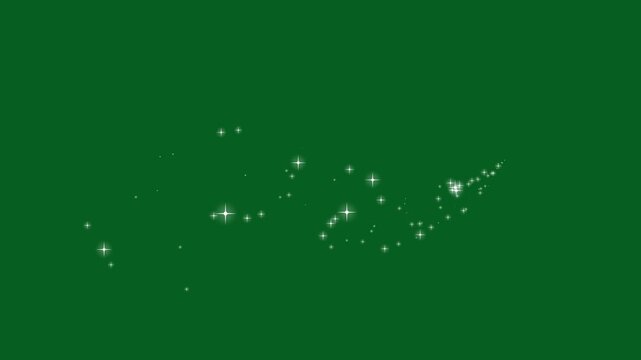 Magic glitter sparkle trail transition, glowing starlight glitter sparkle path white twinkling stars line, sparkling star transition effect, retro vector star doodles, 2D flat sparkle on green screen