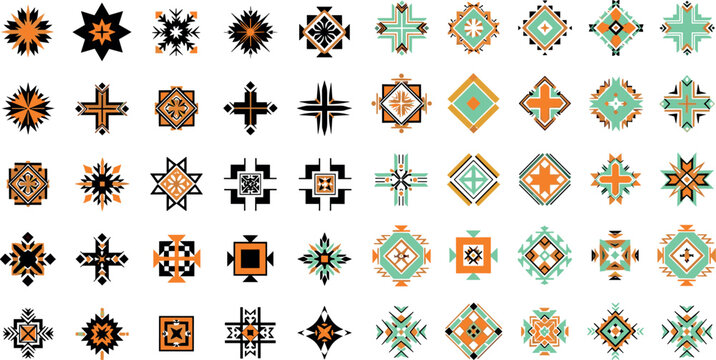 Ethnic Folk Ornament Vector Collection with Geometric Baltic, Slavic Cross Stitch Patterns and Traditional Nordic Star Motifs for Textile, Embroidery and Decorative Design