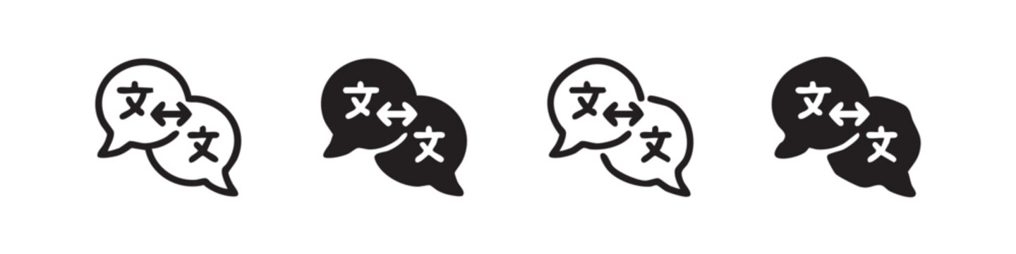 Language translation icon set representing multilingual communication and interpretation