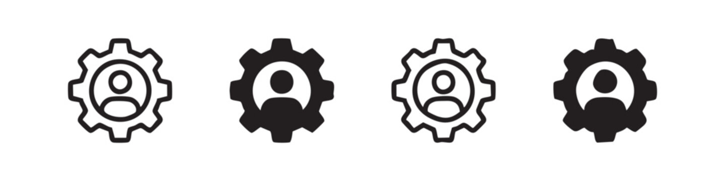Gear with User Settings and Profile Management Icon Set Hand Drawn and Solid Style