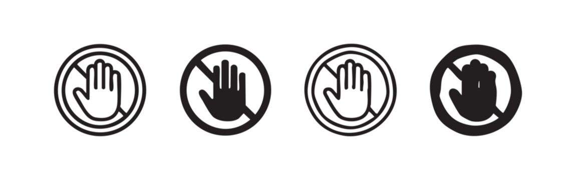 No Touch Warning Icon Set - Forbidden Hand Gesture Sign